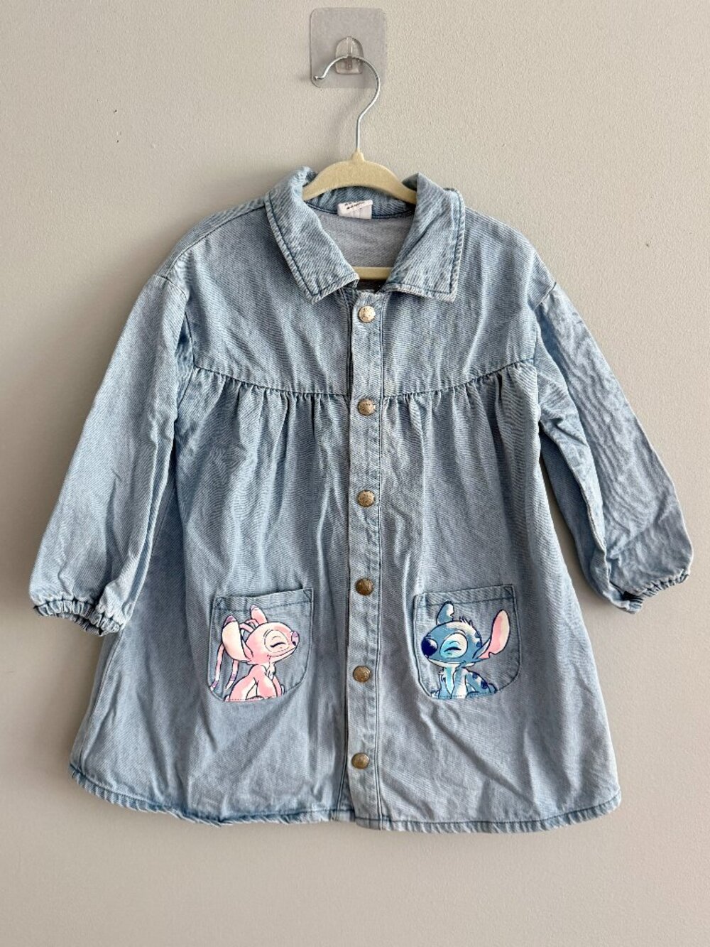 Primark Disney Stitch Denim Snap Front Dress EUC 18-24M